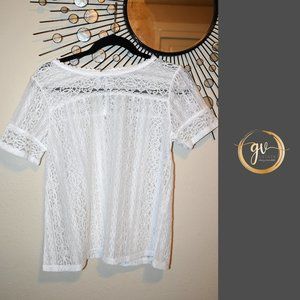 Loft lace white shortsleeve blouse